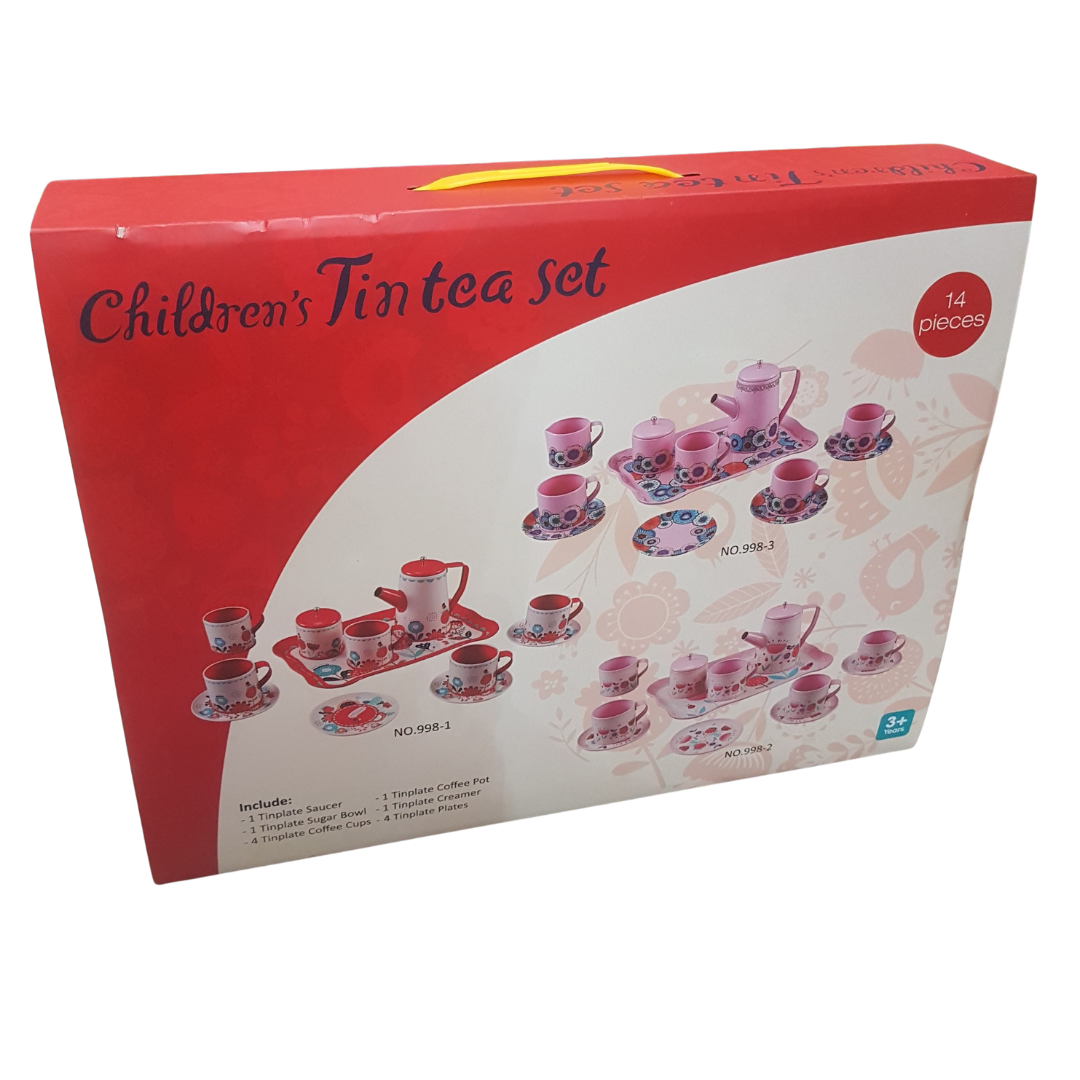 Children's Tin Tea Set – Adorable Floral 14-Piece Playset for Kids