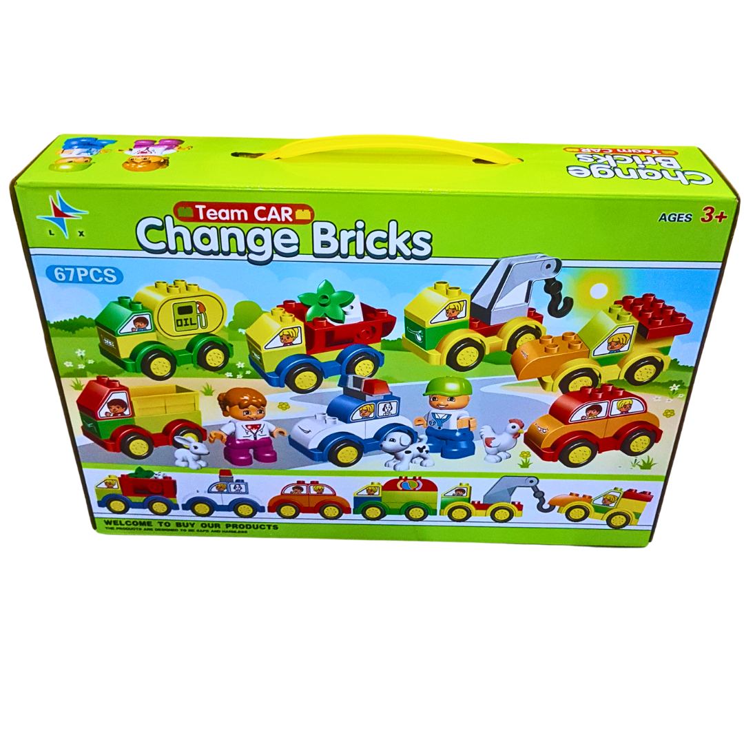 Team Car Change Bricks – 67-Piece Vehicle Building Block Set | Creative Play for Kids – Ages 3+