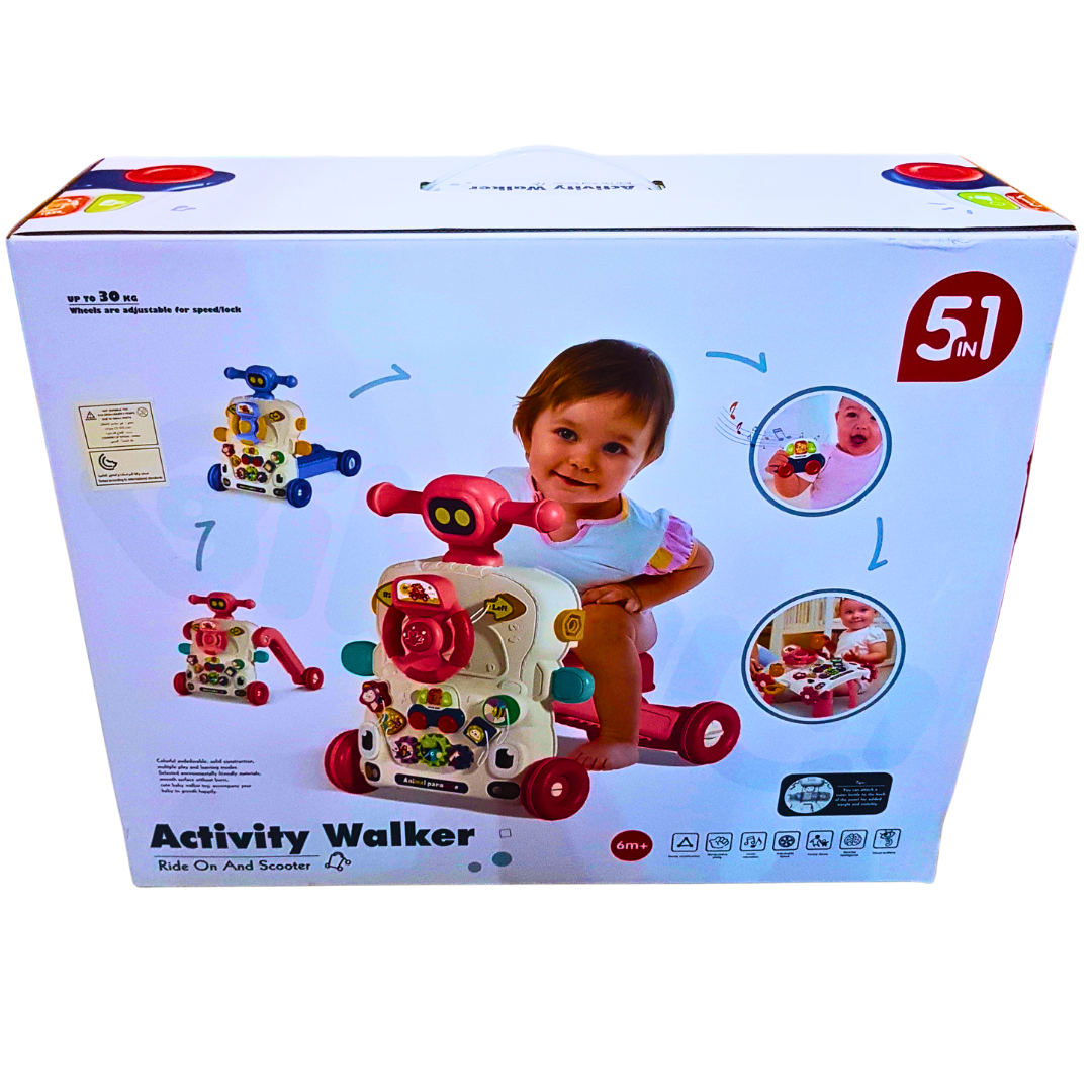 Bibi-inn 5-in-1 Activity Walker – Ride-On, Scooter, and Baby Walker with Lights, Sounds & Play Features | For Ages 6+ Months