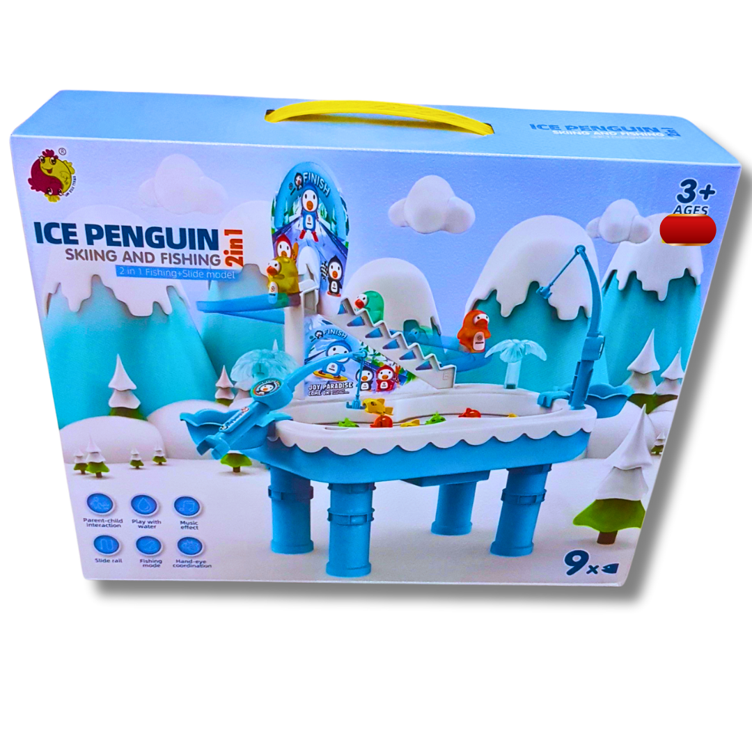 2-in-1 Ice Penguin Skiing & Fishing Toy Set | Interactive Water Play & Sliding Fun | Ages 3+