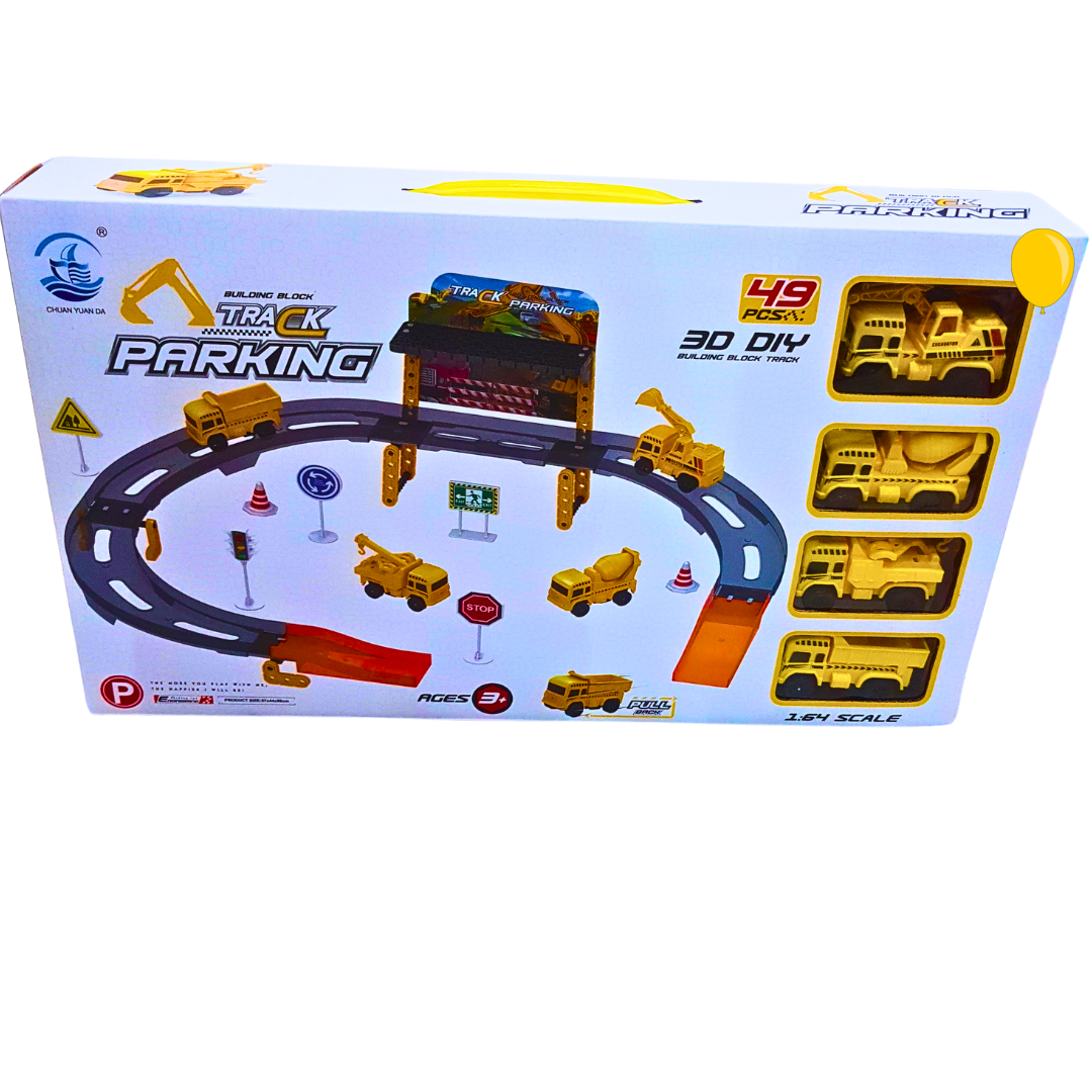 49-Piece DIY Track Parking Construction Toy Set | Build, Race, and Park | For Ages 3+ | Educational Play