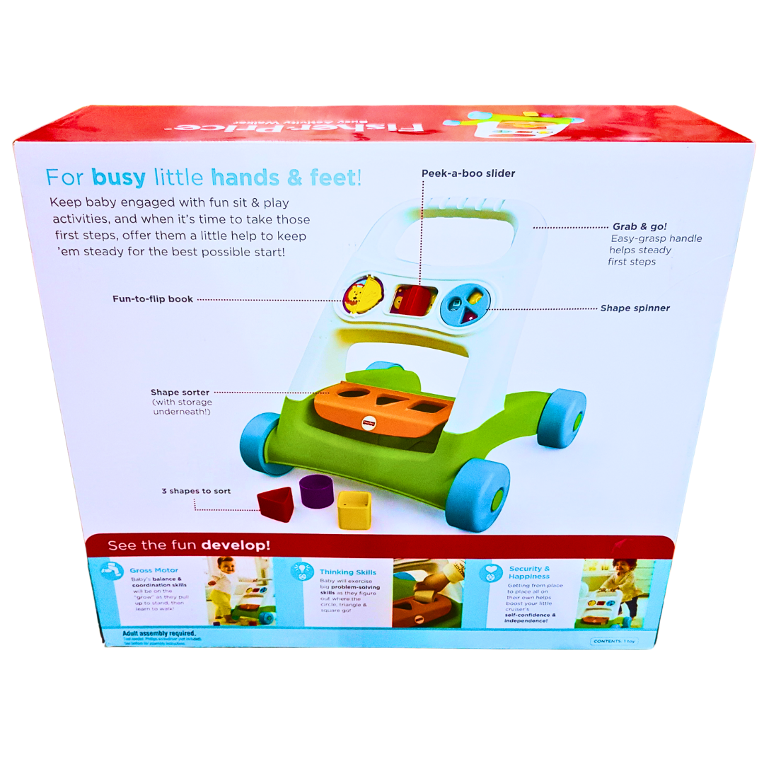 Fisher-Price Busy Activity Walker – Sit, Play & Walk with Shape Sorting, Sliding Fun & Motor Skill Development | For Ages 9+ Months