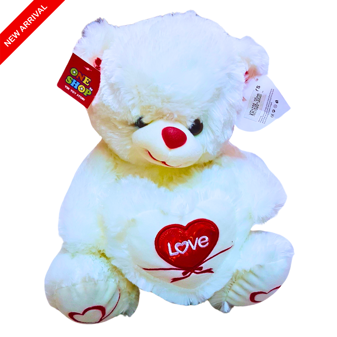 White Teddy Bear with Red Love Heart – Soft Plush Toy for Kids and Special Occasions