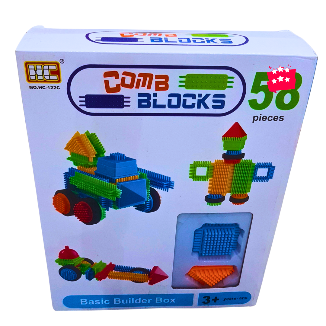 Comb Blocks – 58-Piece Basic Builder Box | Creative Construction Toy for Kids (3+ Years)