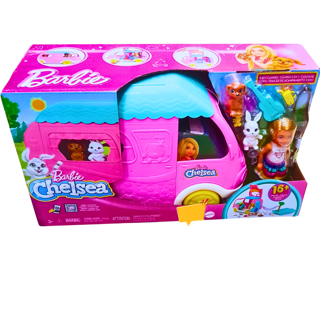 Barbie Chelsea Camper Playset - 2-in-1 Camper Van with Doll, Pets & Accessories | For Kids 3+