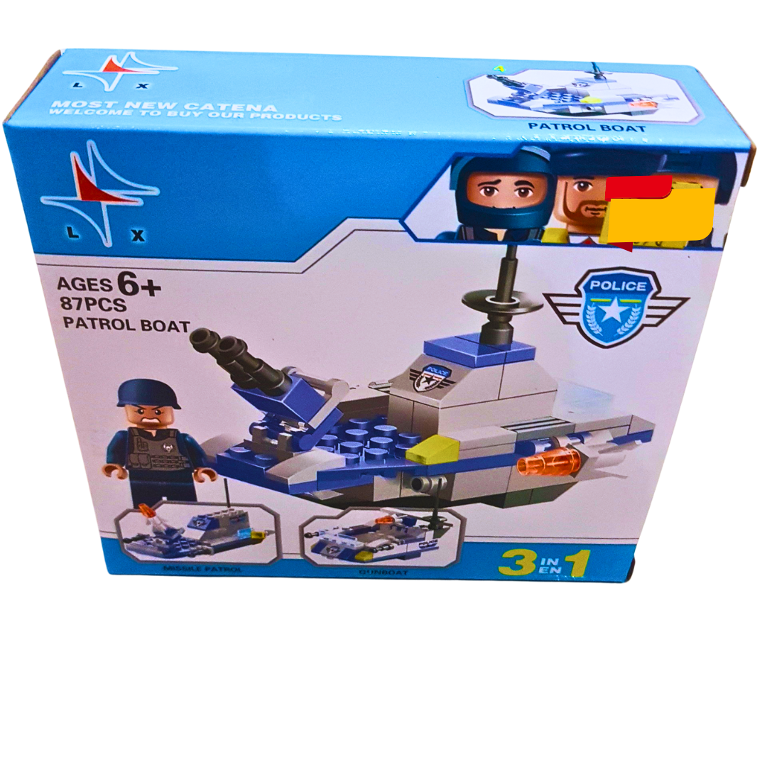 3-in-1 Police Patrol Boat Building Block Set (87 PCS) – Ages 6+ 🚤👮‍♂️