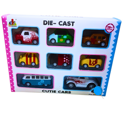 Die-Cast Cutie Cars Set – 8-Piece Colorful Miniature Cars for Kids – Pull-Back Action – For Ages 3+