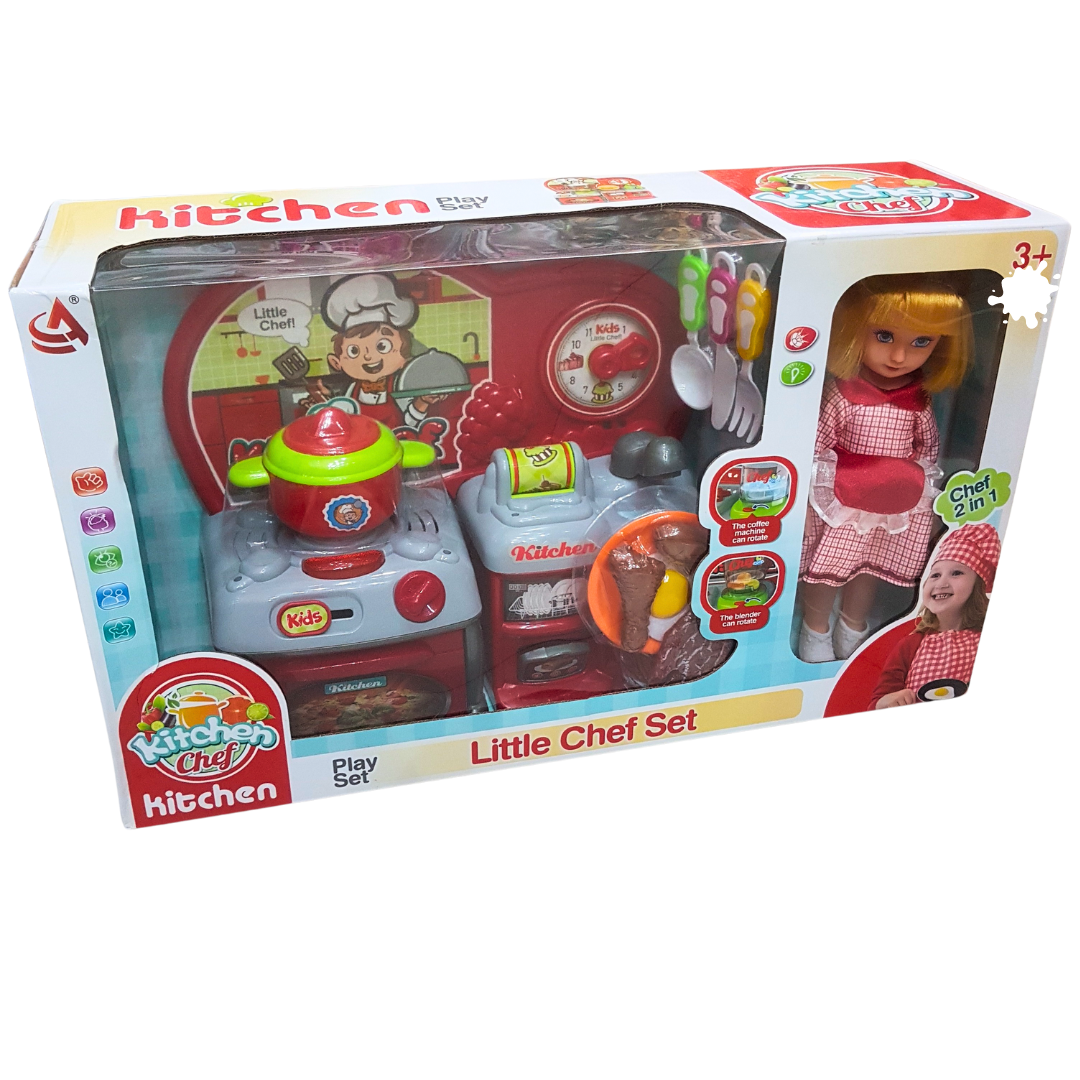 Little Chef Set - 2-in-1 Kitchen Playset with Doll for Kids 3+ | Realistic Cooking Experience