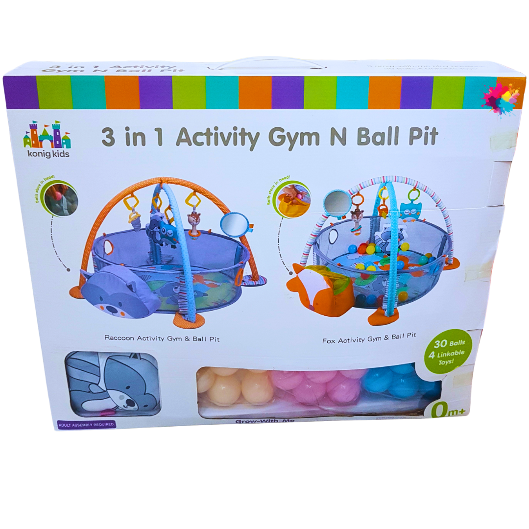 Konig Kids 3-in-1 Activity Gym N Ball Pit - Multi-Stage Play Mat for Infants