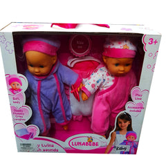 New Arrival: 10-Inch Twin Baby Dolls Set with Soft Body - Boy & Girl, Interactive Sounds, 'Daddy & Mummy' Cries and Laughs, 'We Are Best Friends' Phrase, Includes Pillow & Blanket - Ideal Gift for Girls