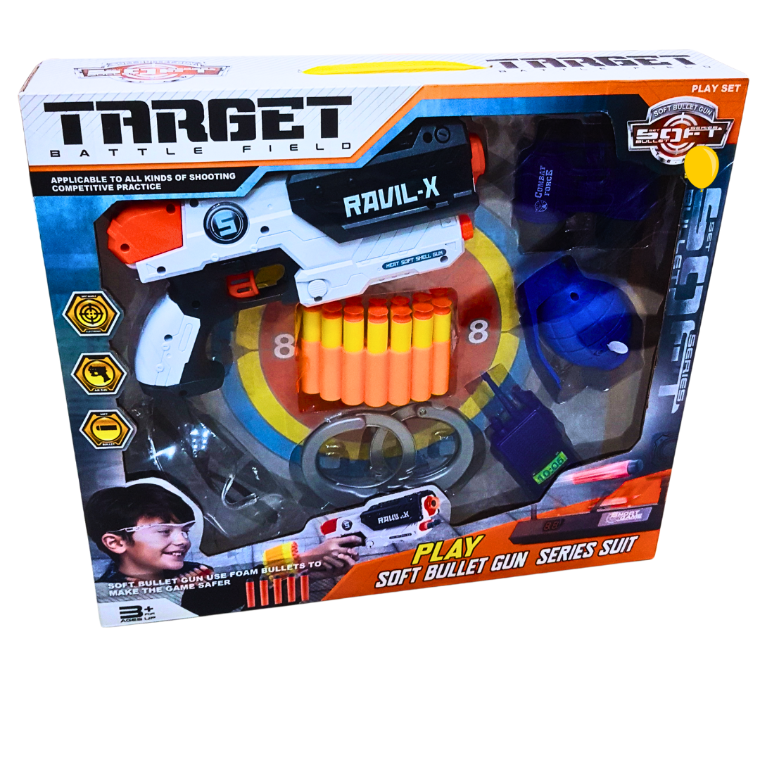 Target Battlefield Soft Bullet Gun Play Set for Kids – RAVIL-X Foam Dart Shooter with Target Practice | Safe Toy Gun for Ages 3+