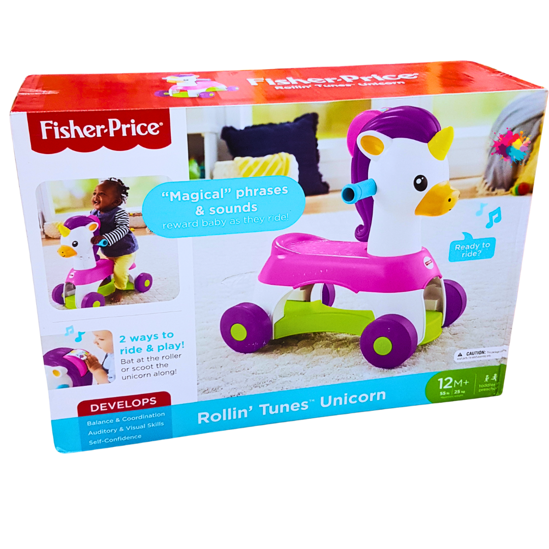 Fisher-Price Rollin’ Tunes Unicorn Ride-On - Interactive Musical Scoot and Ride Toy