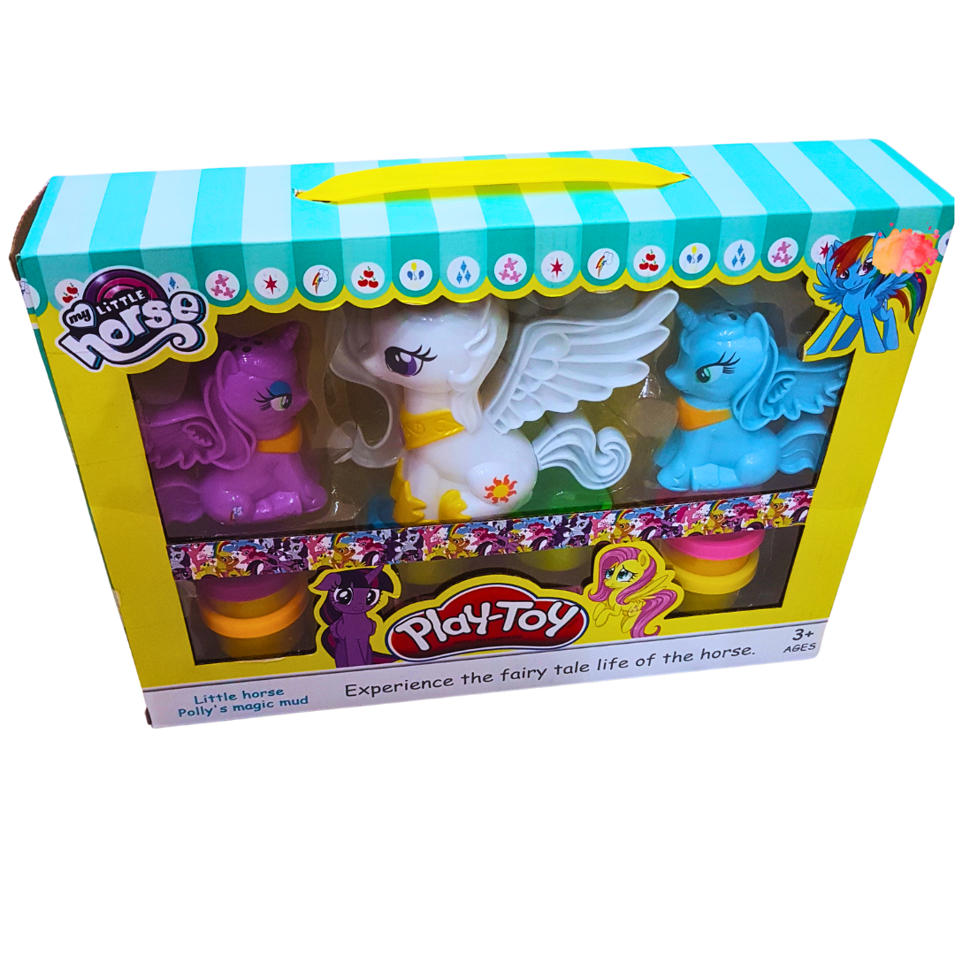 Play-Toy Little Horse Set - Enchanting Pony Figures and Magic Mud for Kids Aged 3+