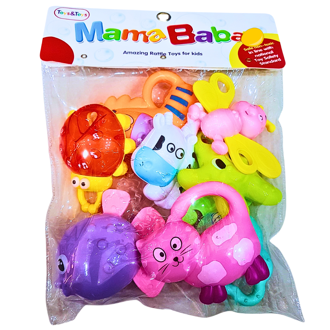 Mama Baba Colorful Animal Rattle Toy Set | Engaging & Safe for Babies | 3 Months+