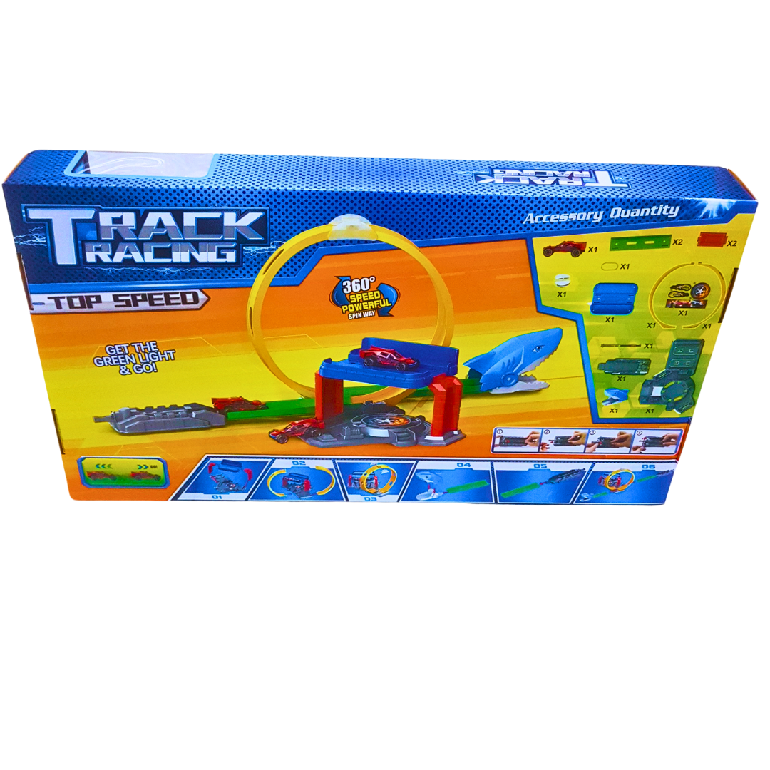 Track Racing Shark Attack Playset – 360° Loop Stunt Track for Kids