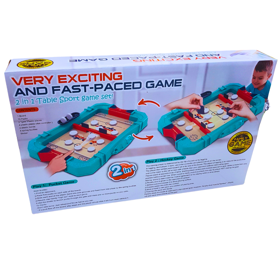 2-in-1 Fast-Paced Table Sports Game Set for Kids - Hockey and Pucket Games