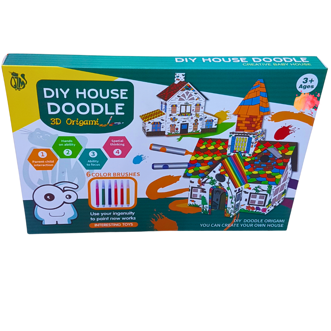 DIY 3D House Doodle Origami Kit for Kids – Creative Painting and Building Set with Color Brushes | QMS