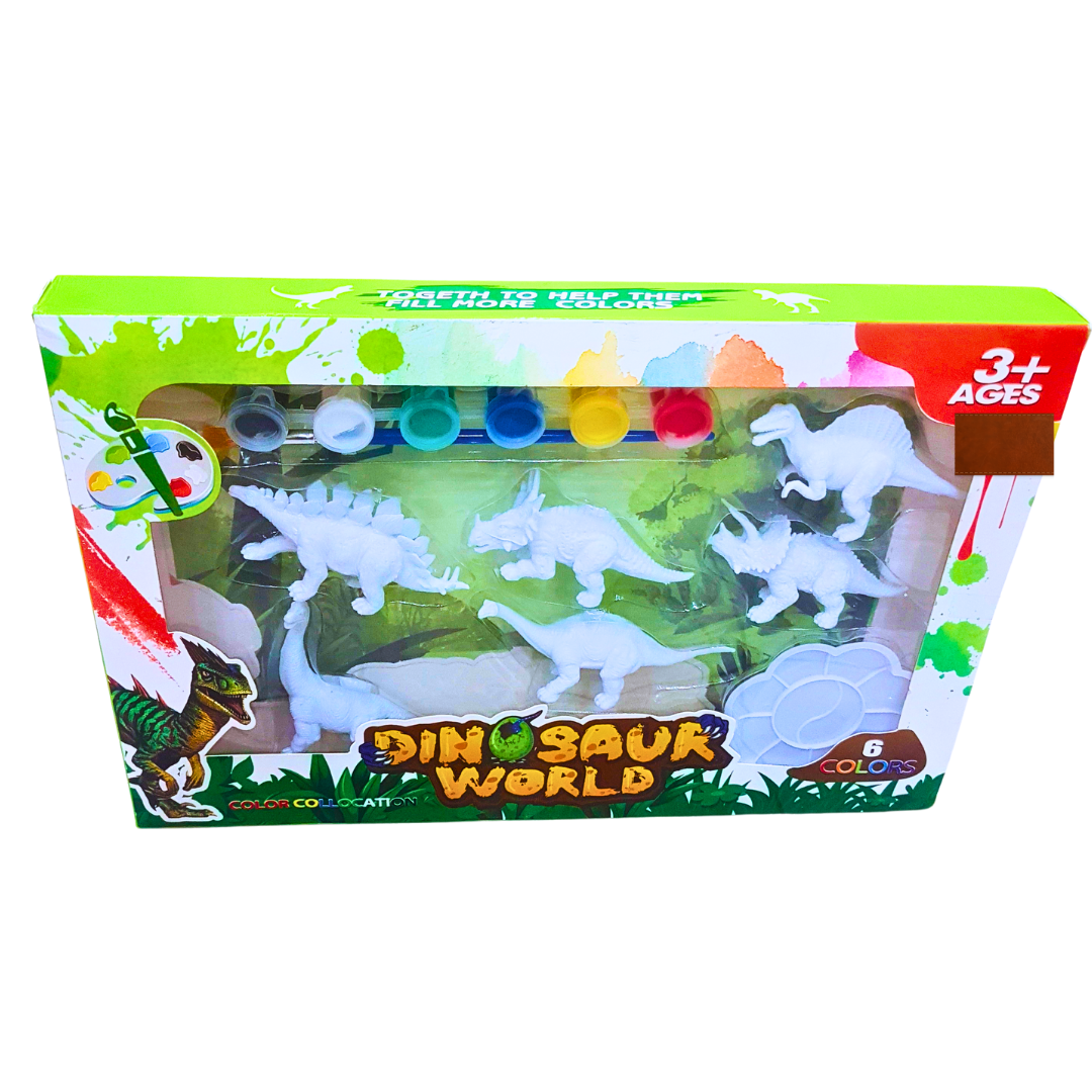 Dinosaur World DIY Painting Kit for Kids – 6-Color Paint Set with 3D Dinosaur Figures | Creative Arts & Crafts Toy | Ages 3+