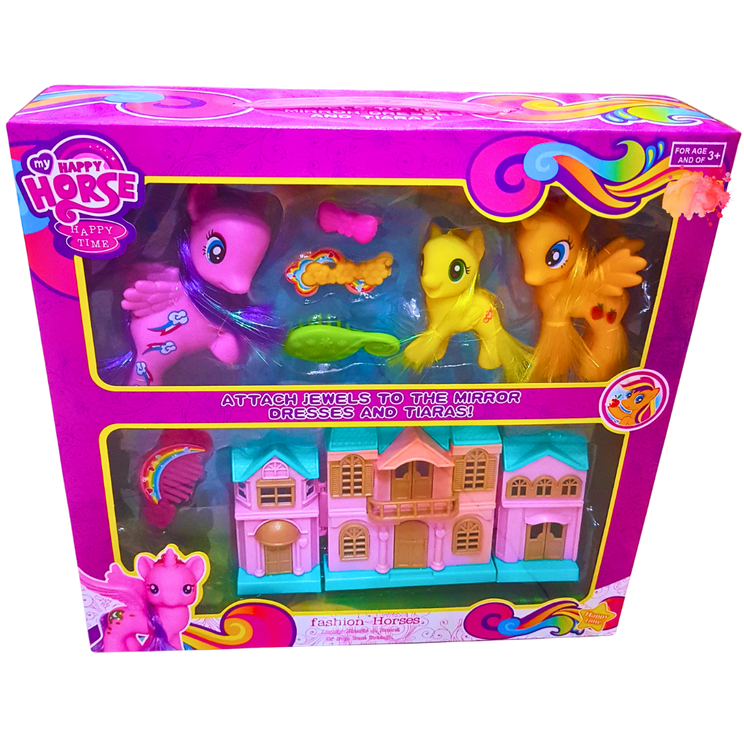 My Happy Horse Fashion Playset with Pony Figures & Dream House - Dress-Up Accessories Included, Ages 3+