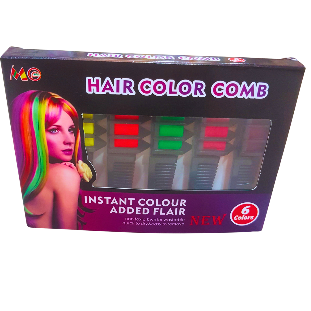 Hair Color Comb | 6-Color Instant Hair Chalk for Kids - Non-Toxic and Washable