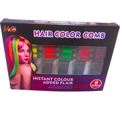 Hair Color Comb | 6-Color Instant Hair Chalk for Kids - Non-Toxic and Washable