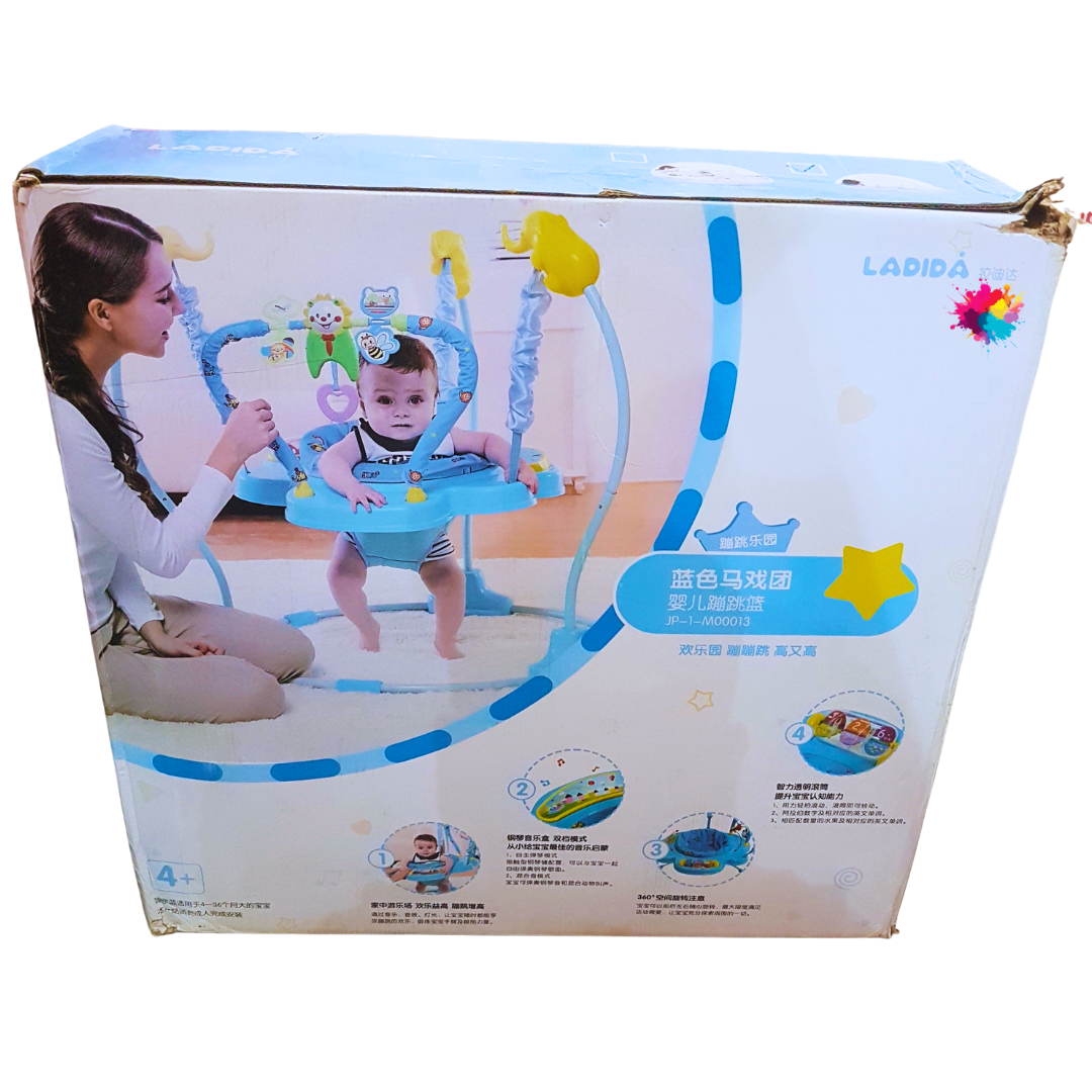 Ladida Blue Baby Jumper - 360° Rotating Activity Center with Interactive Toys for Babies 4 Months+