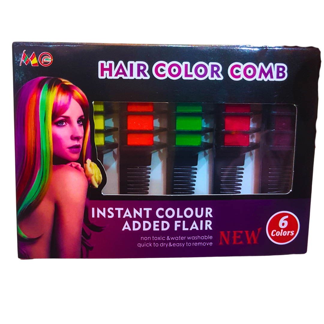 Hair Color Comb | 6-Color Instant Hair Chalk for Kids - Non-Toxic and Washable