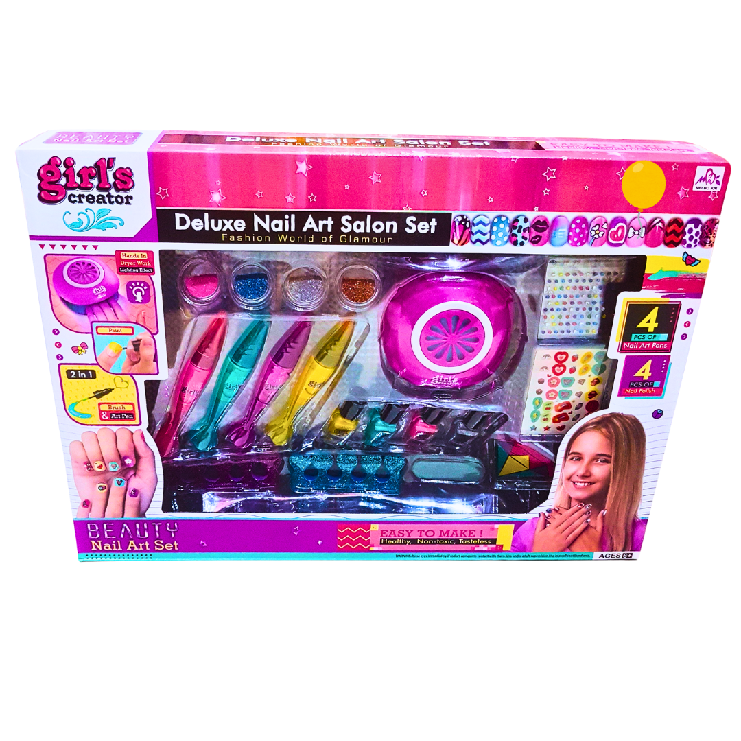 Deluxe Nail Art Salon Set for Kids – Complete Nail Design Kit with Polish, Art Pens, and Dryer