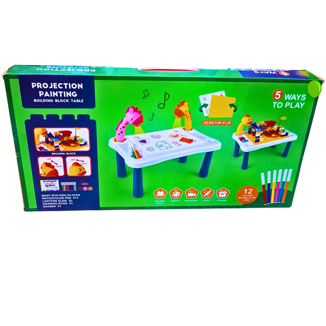 Projection Painting Building Block Table – 5-in-1 Creative Activity Set for Kids with Drawing, Building Blocks & More, Ages 3+