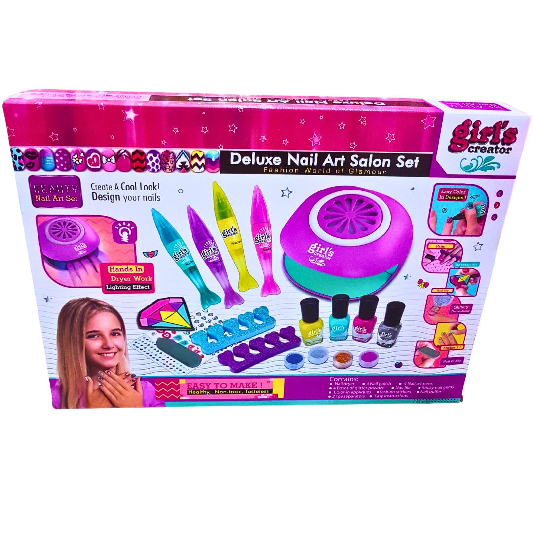 Deluxe Nail Art Salon Set for Kids – Complete Nail Design Kit with Polish, Art Pens, and Dryer