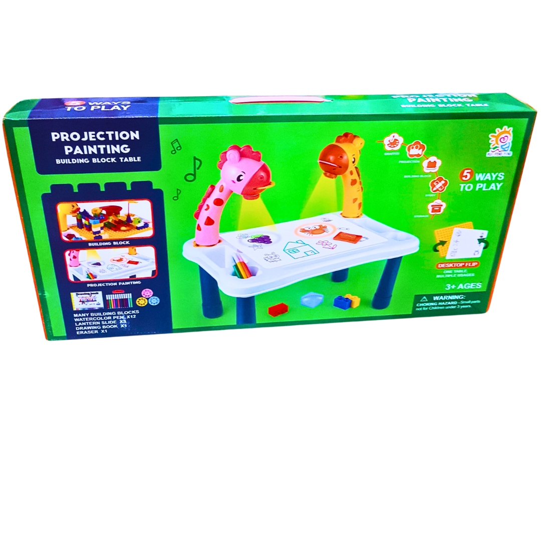 Projection Painting Building Block Table – 5-in-1 Creative Activity Set for Kids with Drawing, Building Blocks & More, Ages 3+