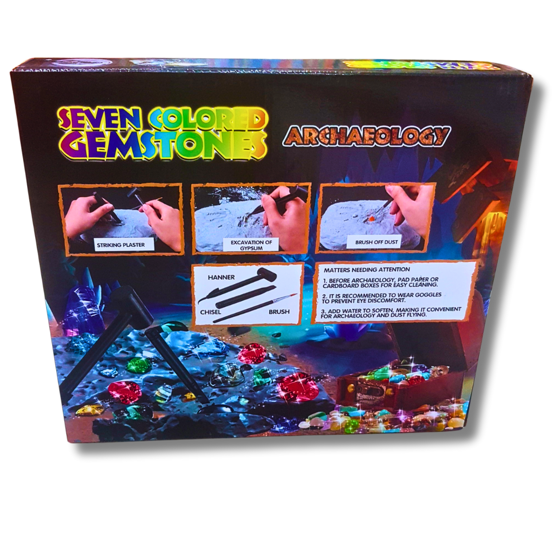 Seven Colored Gemstones Archaeology Kit - Fun Excavation Set for Kids Aged 3+