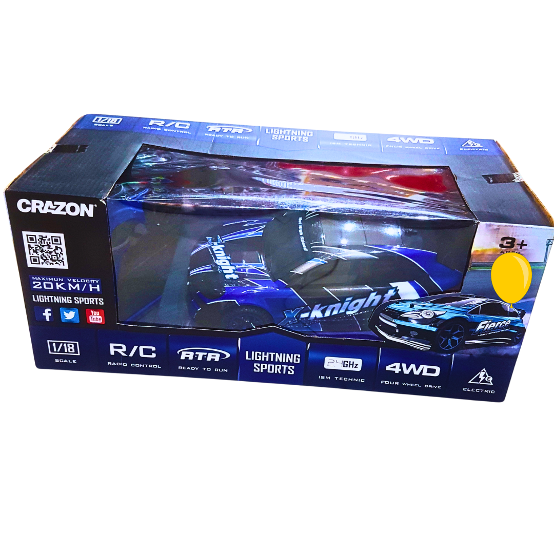 Crazon Lightning Sports 4WD Remote Control Car - 1:18 Scale High-Speed R/C Off-Road Vehicle for Kids (Ages 3+)