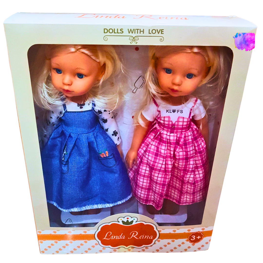 Linda Reina Dolls with Love – Twin Doll Set in Adorable Dresses for Double the Fun – Perfect Gift for Girls 3+