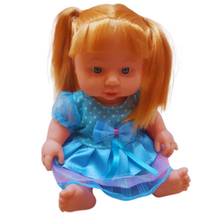 Lovely Baby Doll with Blonde Hair and Blue Dress - Soft and Cuddly Toy for Kids (Ages 3+)