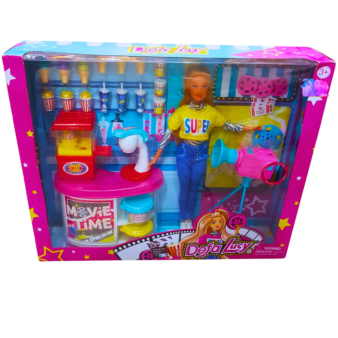 Defa Lucy Movie Time Playset – Fun Cinema Doll with Popcorn Machine and Accessories – Perfect Gift for Girls 3+