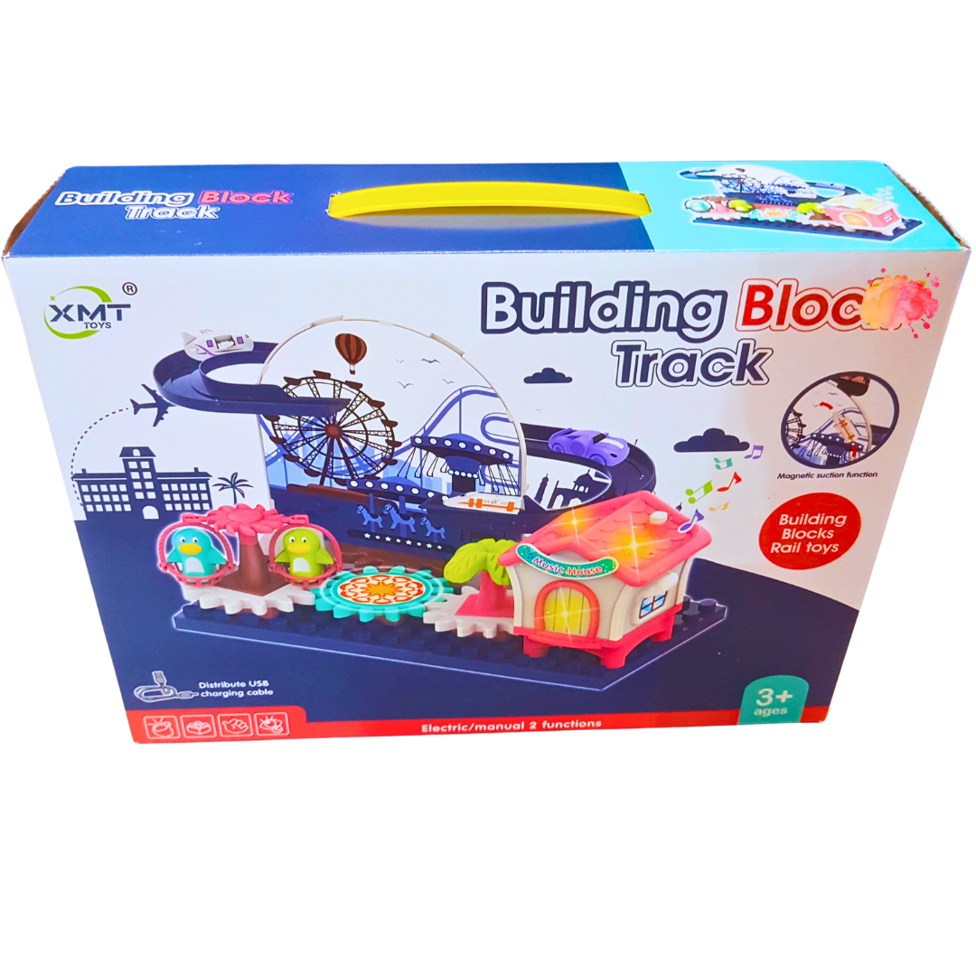 Building Block Track Set with Magnetic Function & USB Charging | Electric & Manual Rail Toy for Kids 3+