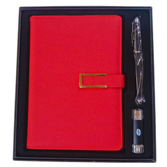 Elegant Red Notebook Gift Set - Includes Pen and USB Drive