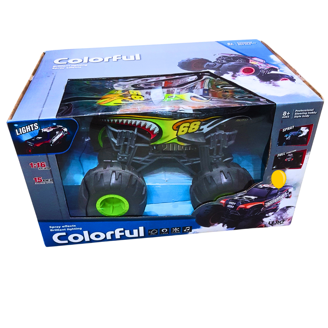 High-Speed RC Monster Truck with Lights & Spray Effects – 1:16 Scale, 15 KM/H for Kids (Ages 8+)