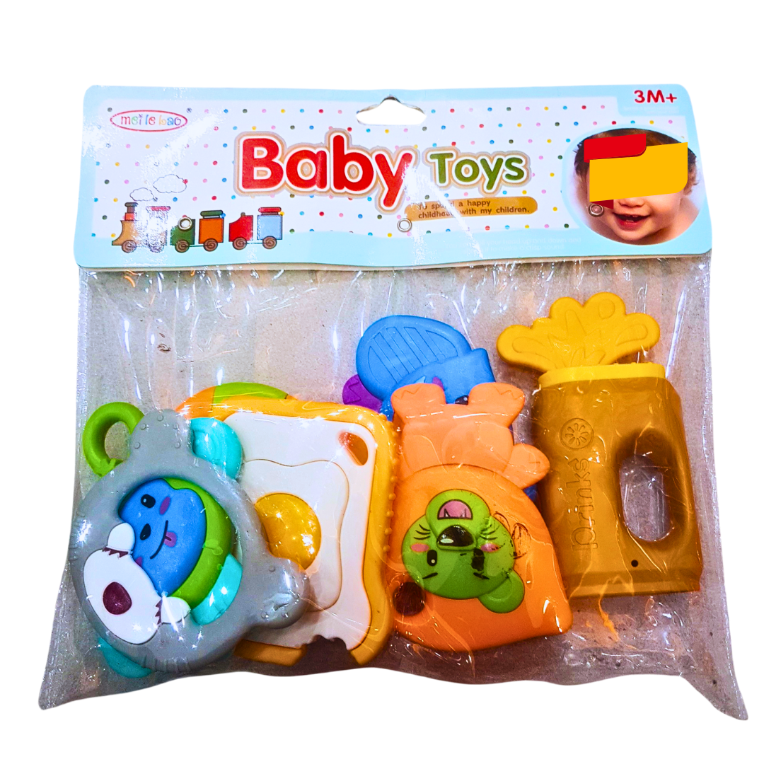 Baby Teething & Rattle Toy Set – Soft & Colorful Sensory Toys (3M+) 🍼🎉