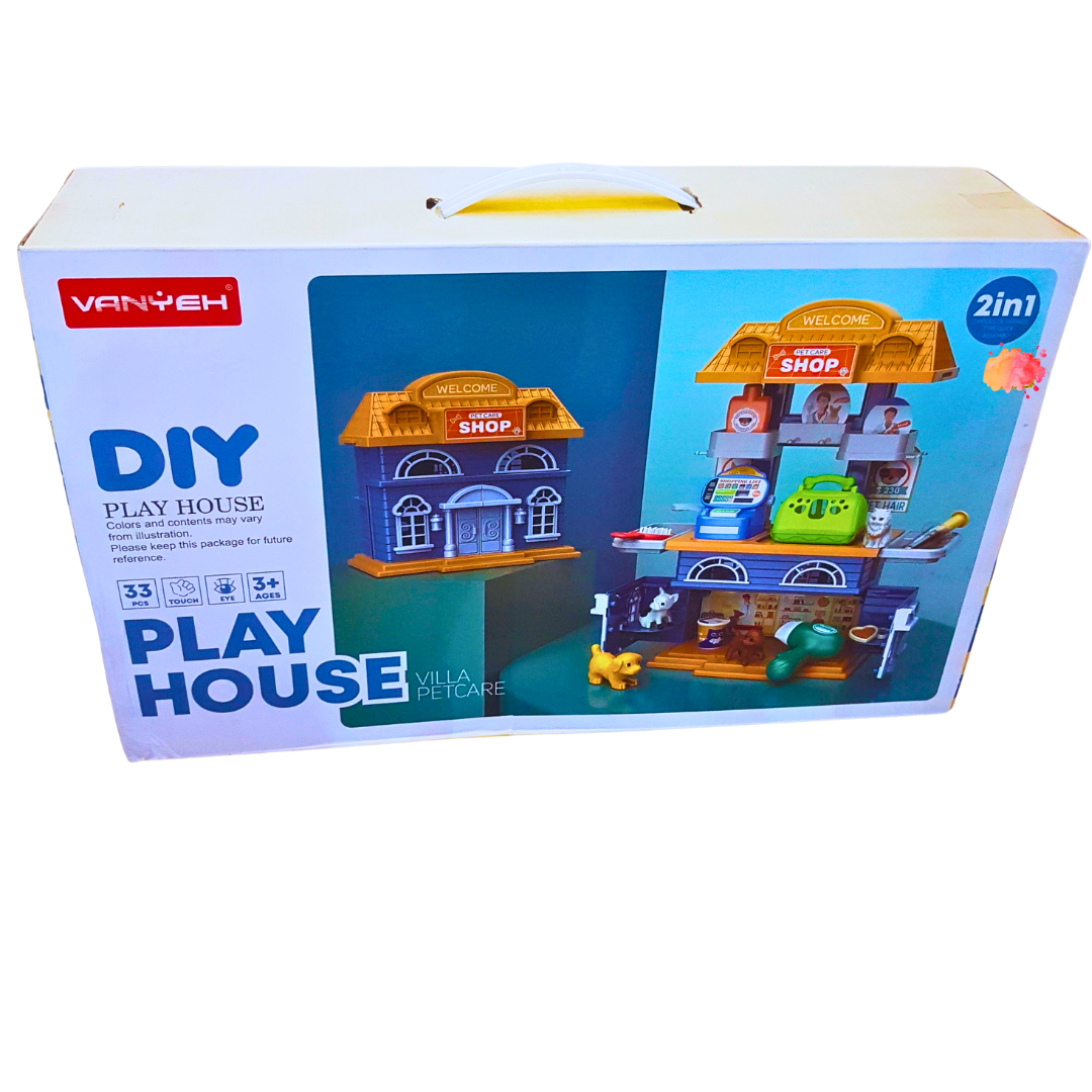 DIY Play House Villa & Pet Care 2-in-1 Playset - 33-Piece Building Set for Creative Play, Ages 3+