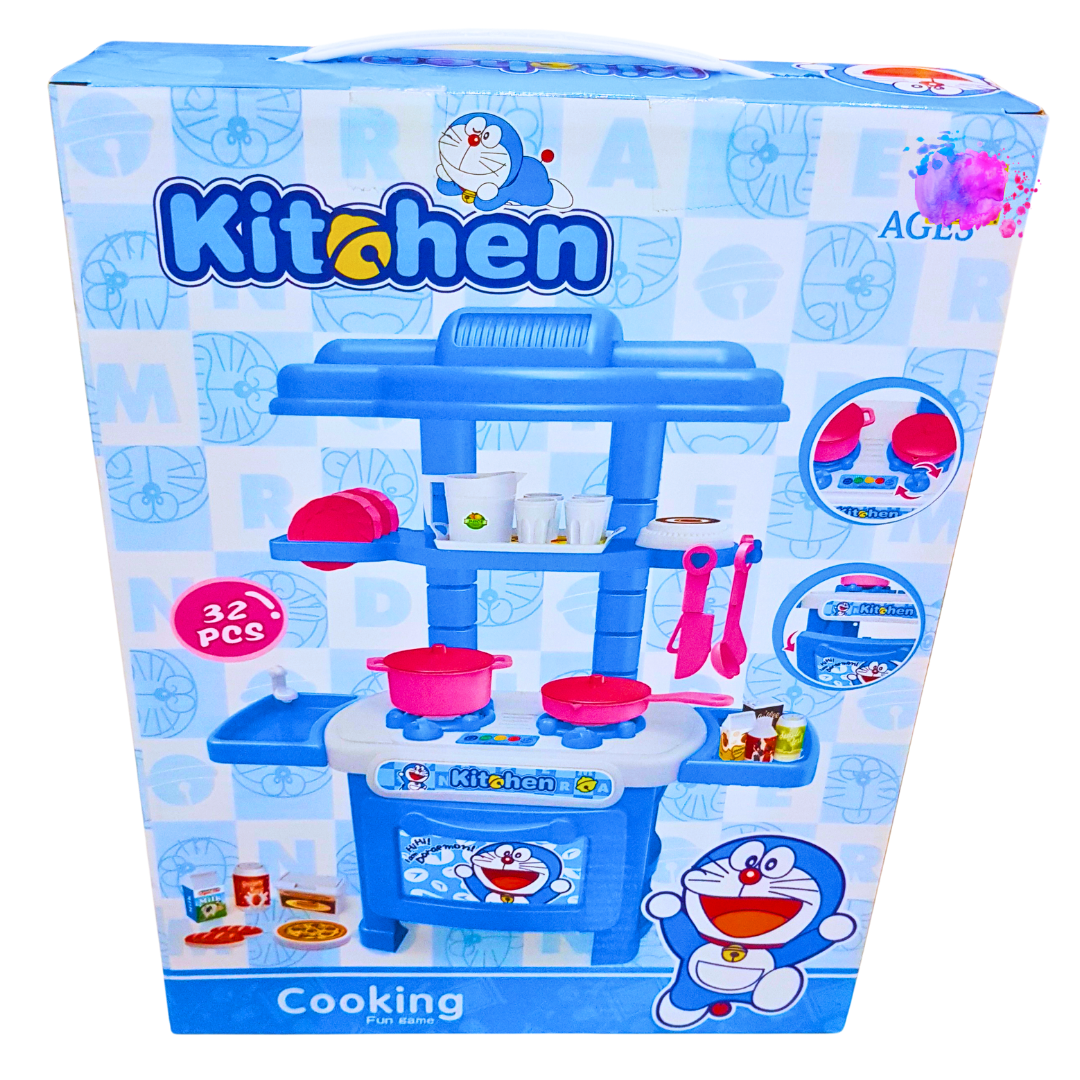 32-Piece Kids Kitchen Playset | Blue Cooking Fun Game with Accessories