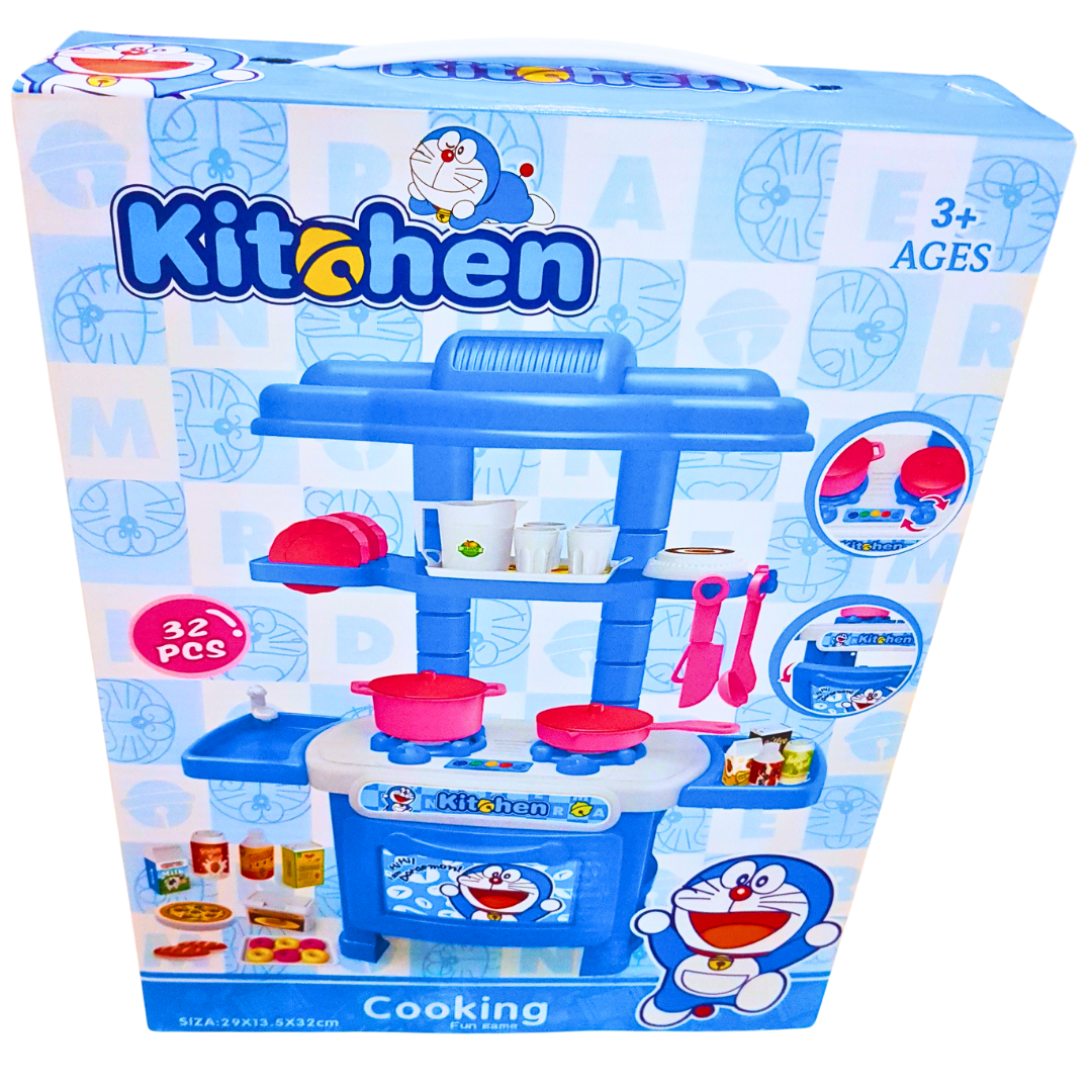 32-Piece Kids Kitchen Playset | Blue Cooking Fun Game with Accessories