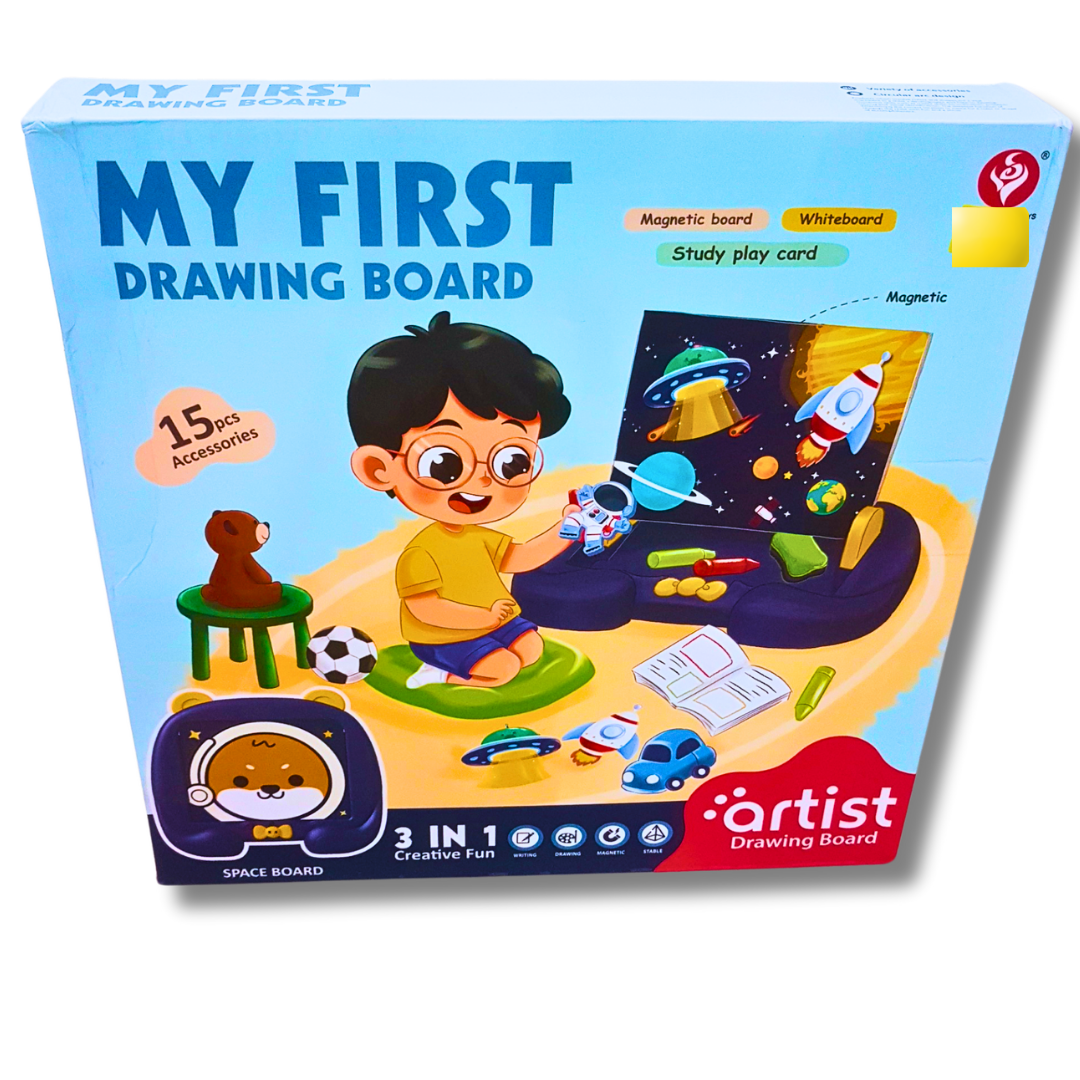 My First Drawing Board - 3-in-1 Magnetic and Whiteboard Set with Accessories (Ages 3+)