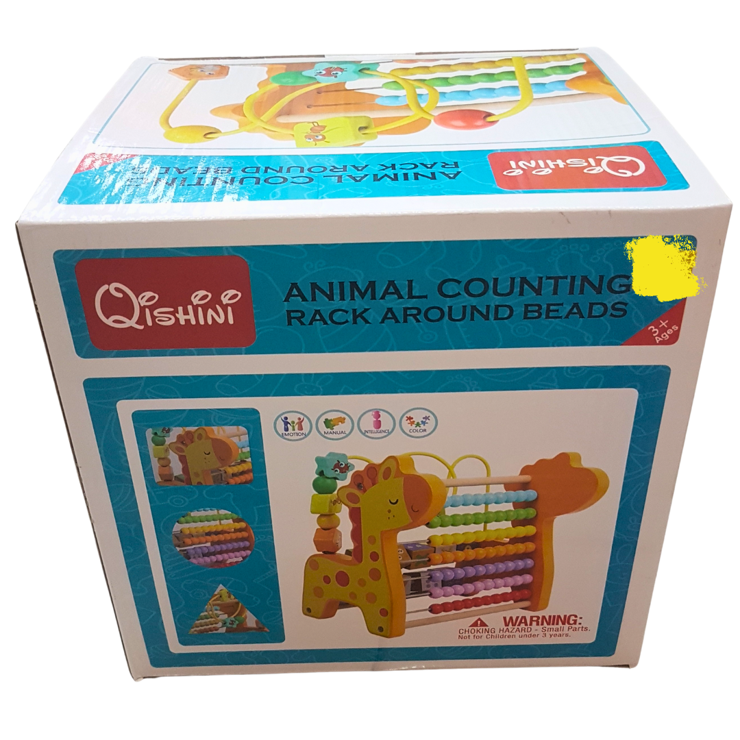 Qishini Animal Counting Rack Around Beads - Educational Wooden Activity Toy for Kids