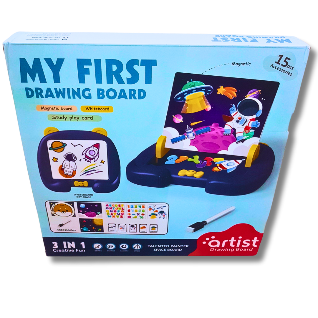 My First Drawing Board - 3-in-1 Magnetic and Whiteboard Set with Accessories (Ages 3+)