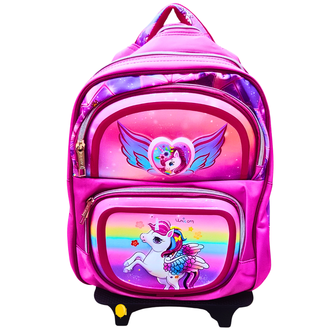 Pink Unicorn Trolley School Bag with Removable Wheels – Spacious and Durable for Girls