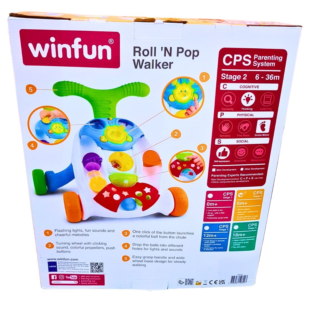 WinFun Roll 'N Pop Walker – Interactive Learning & Walking Aid for Babies | Lights, Sounds & Ball-Dropping Fun | 6-36 Months