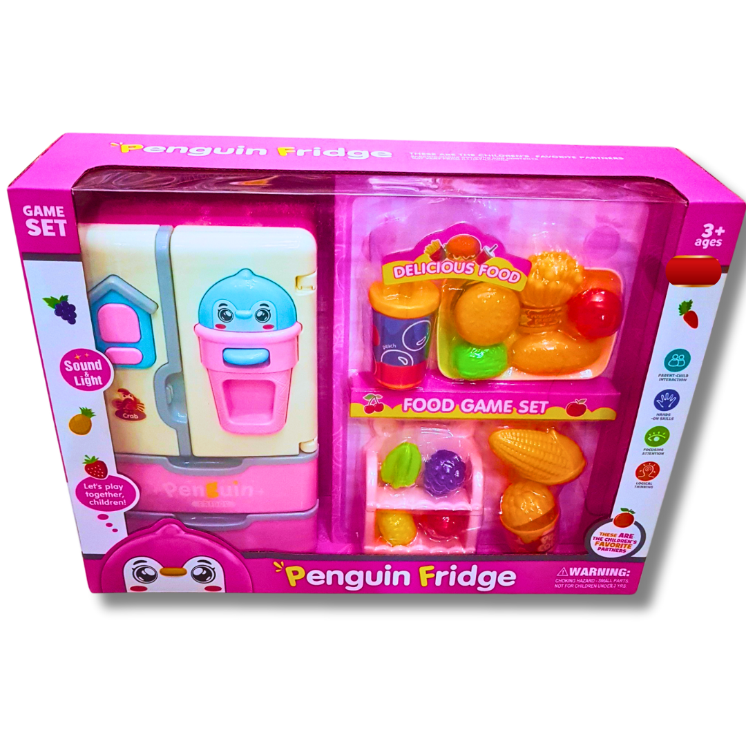 Penguin Fridge Food Play Set for Kids - Interactive Pretend Kitchen Toy with Light & Sound | Ages 3+