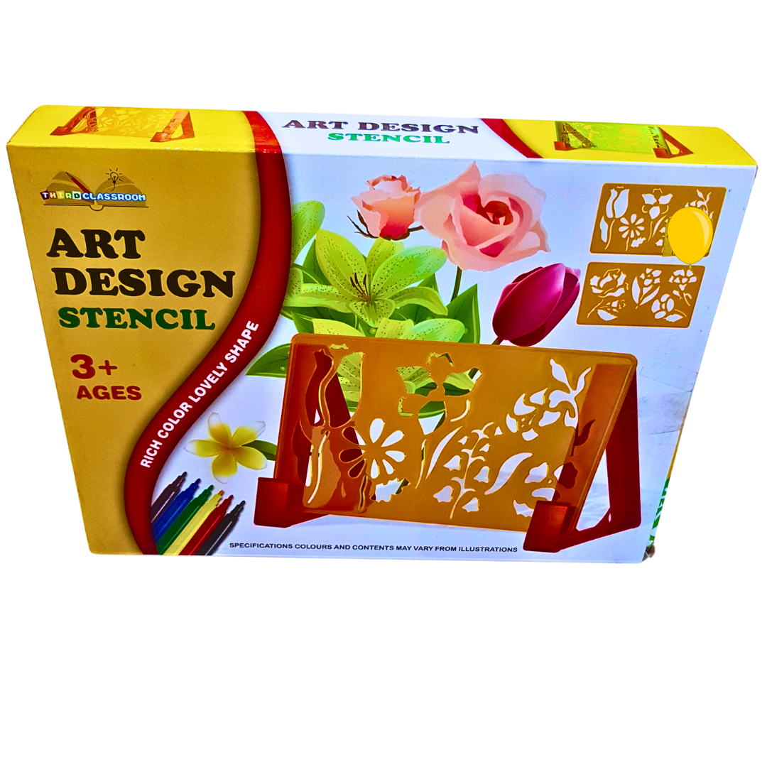 Art Design Stencil Kit – Creative Drawing Set with Flower & Dinosaur Stencils | Fun Educational Art for Kids (Ages 3+)